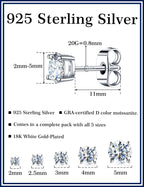 Kosuwo Moissanite Stud Earrings Set, 925 Sterling Silver, 18K White Gold Plated, Hypoallergenic, 5 Pairs, for Women and Men (18K White Gold)