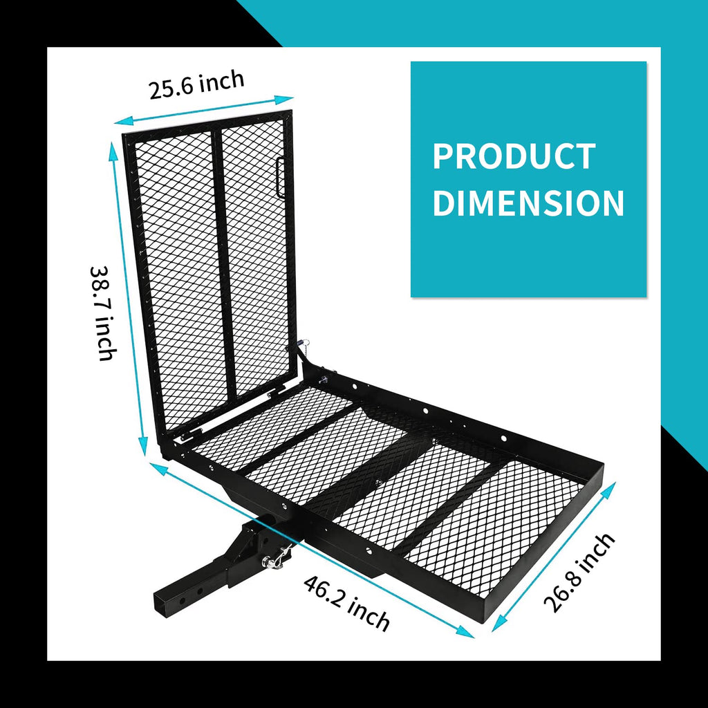 New Mobility Carrier Ramp Hitch Mounted 46.2 x 26.8 x 38.7 500 lbs for Wheelchair Electric Scooter Medical Disability with Rack Ramp Capacity Steel w/3" Rail Fit 2" Hitch Receiver SUV Truck Van Car
