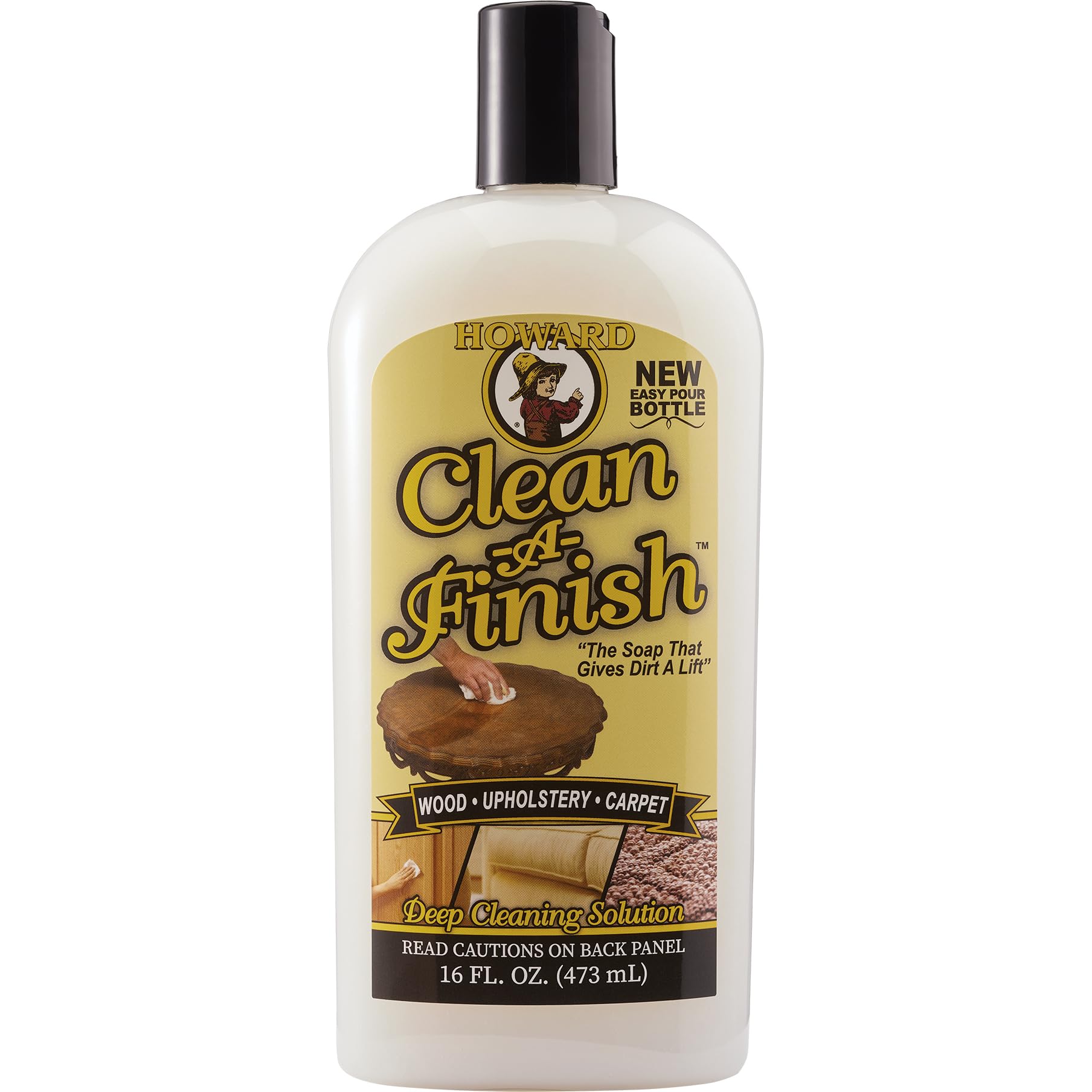 HOWARD CF0016 Clean-A-Finish Wood Cleaner and Upholstery Cleaner for Furniture, Carpet Cleaning, Stain Remover, Easy Pour Bottle, 16 Oz