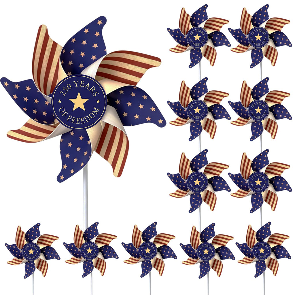 250th Anniversary USA Freedom Wind Spinners, Patriotic Pinwheels Red White Blue Decor for 4th of July Memorial Day Yard Lawn Parade Party, 12Pcs America 250 Decorations 1776-2026