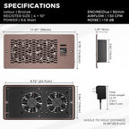 KHEOED Built-in Register Booster Fan with Cover for Air Heat Vent with Fan,Fits 4"x10" Duct/Ceiling/Floor Vents, Improves AC & Heating/Cooling,Quiet 10-Speed Household/Bedroom Ventilation,smart,Bronze