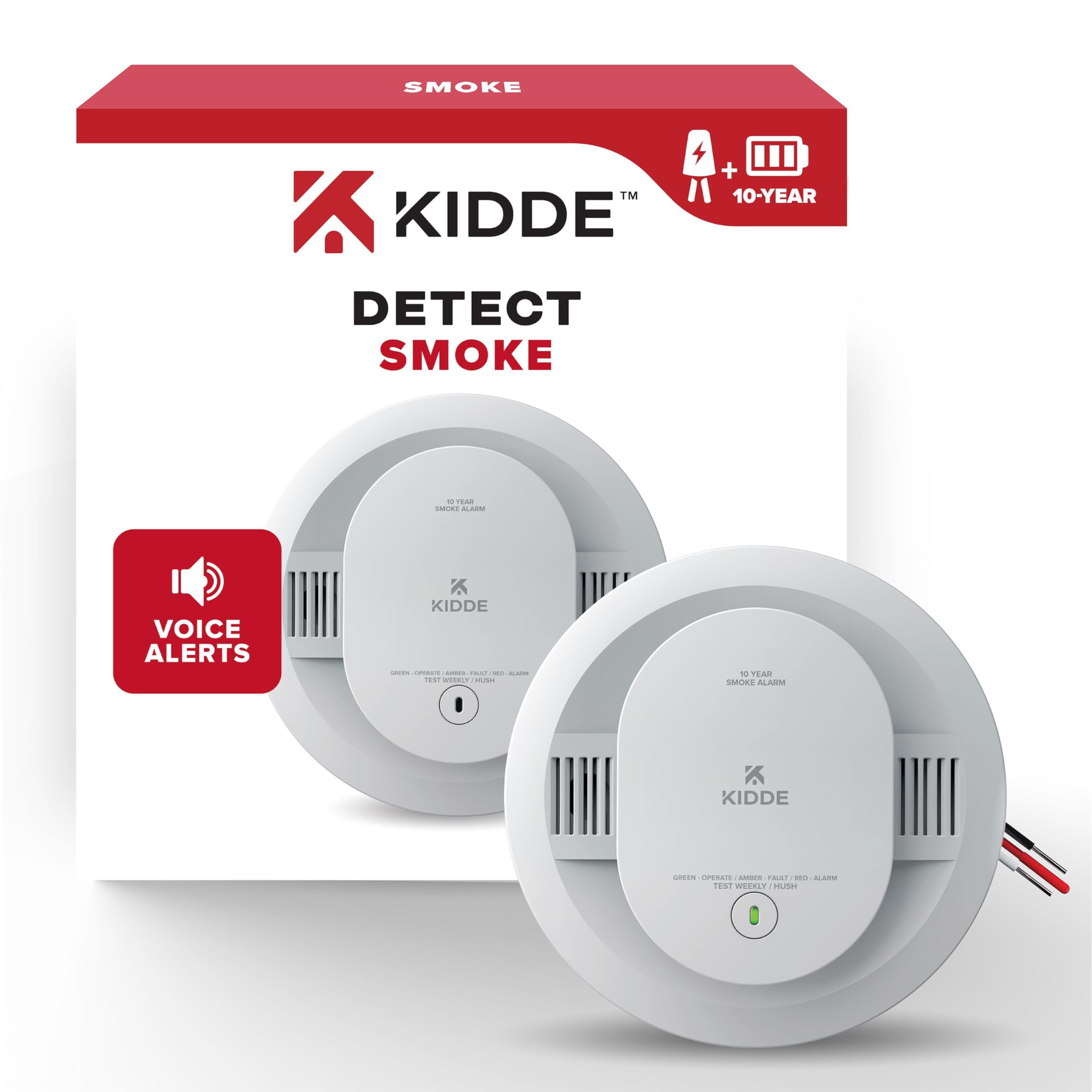 Kidde Smoke Detector, Hardwired & 10-Year Battery Backup, 20SA10-V, 1 Pack