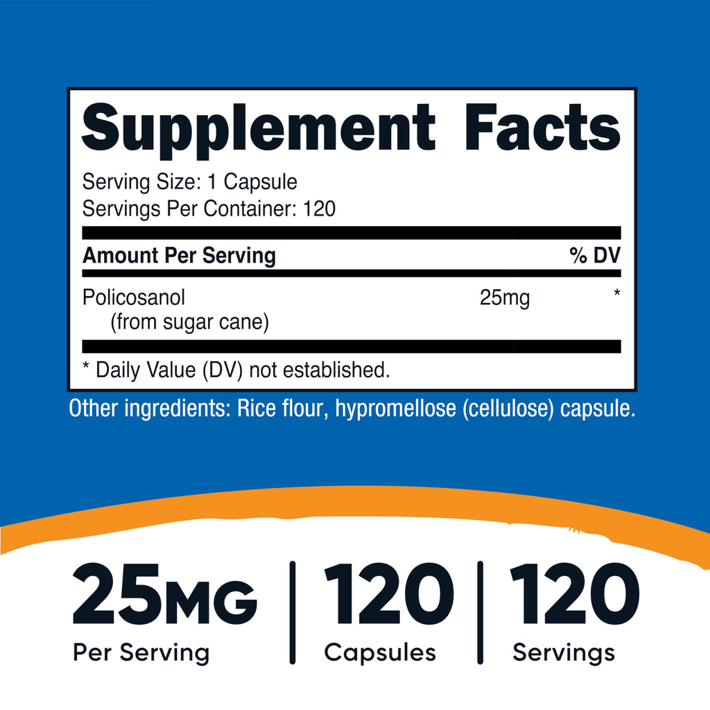 Nutricost Policosanol 25mg, 120 Capsules - Gluten Free, Non-GMO, and Vegetarian Friendly