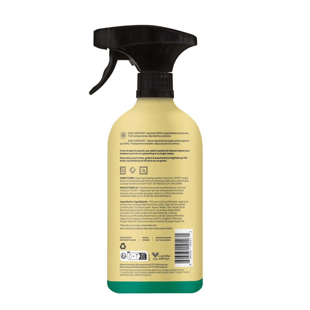 ATTITUDE Window & Mirror Cleaner Spray, Plant-Based Ingredients, EWG Verified, Streak Free, Removes Fingerprints, Dust and Dirt, Lavender & Rosemary, 26 Fl Oz (Pack of 3)