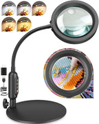 30X 10X Magnifying Glass with Light and Stand, 5 Color Modes Stepless Dimmable, Optical Grade HD Lens, LED Lighted Magnifier Hands Free with Flexible Gooseneck for Close Work, Craft, Hobby, Painting