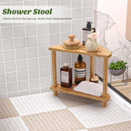 DNTYUISS Bamboo Corner Shower Stool,2-Tier Shower Foot Rest,Shower Foot Stool for Inside,Waterproof Shower Stool for Shaving Legs