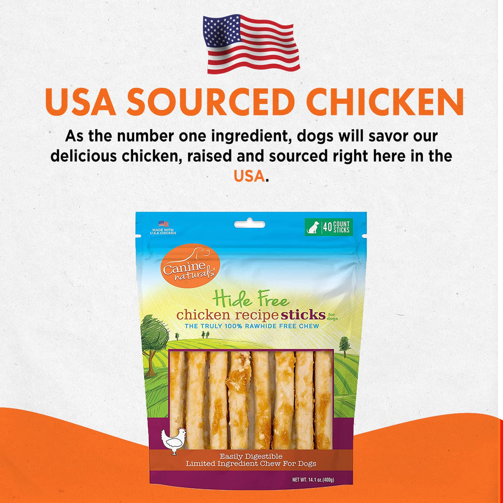 Canine Naturals Rawhide Free Chicken Recipe Dog Chews, Sticks, 40 Count