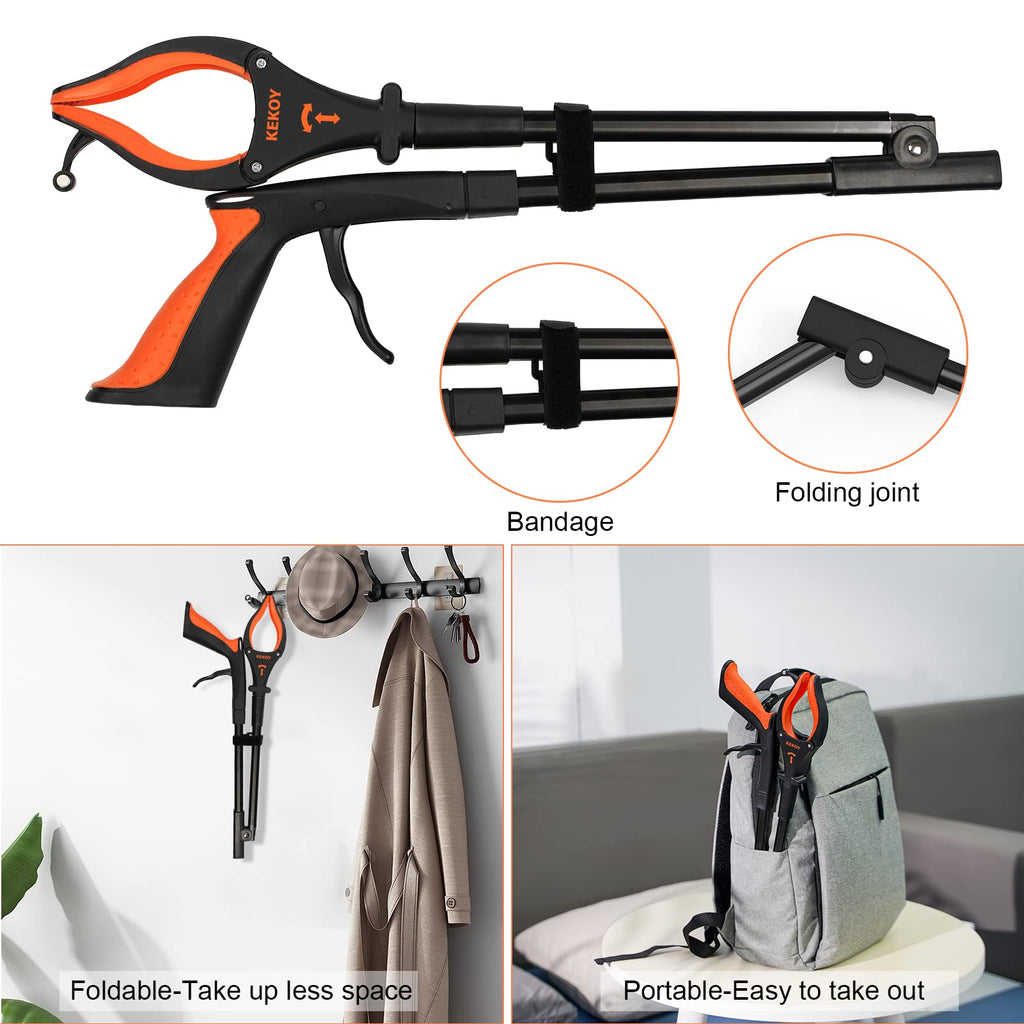 2-Pack Grabber Reacher Tool, 32" Grabbers for Elderly, Trash Picker Grabber with Light, Extended Claw Reacher Tool, Foldable Pick Up Grab Tool, Magnetic Sticks Grippers for Reaching (Orange)