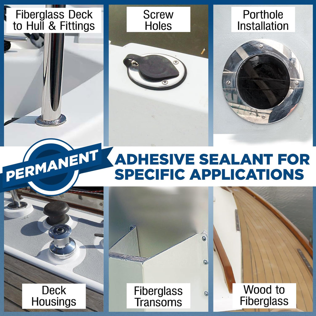 Marine Adhesive Sealant 5200 Fast Cure, 10 oz White — Permanent Watertight Bond Above & Below Waterline, UV Resistant Marine Caulk for Boats, Hulls, Decks & Fittings by Berkland, American Owned