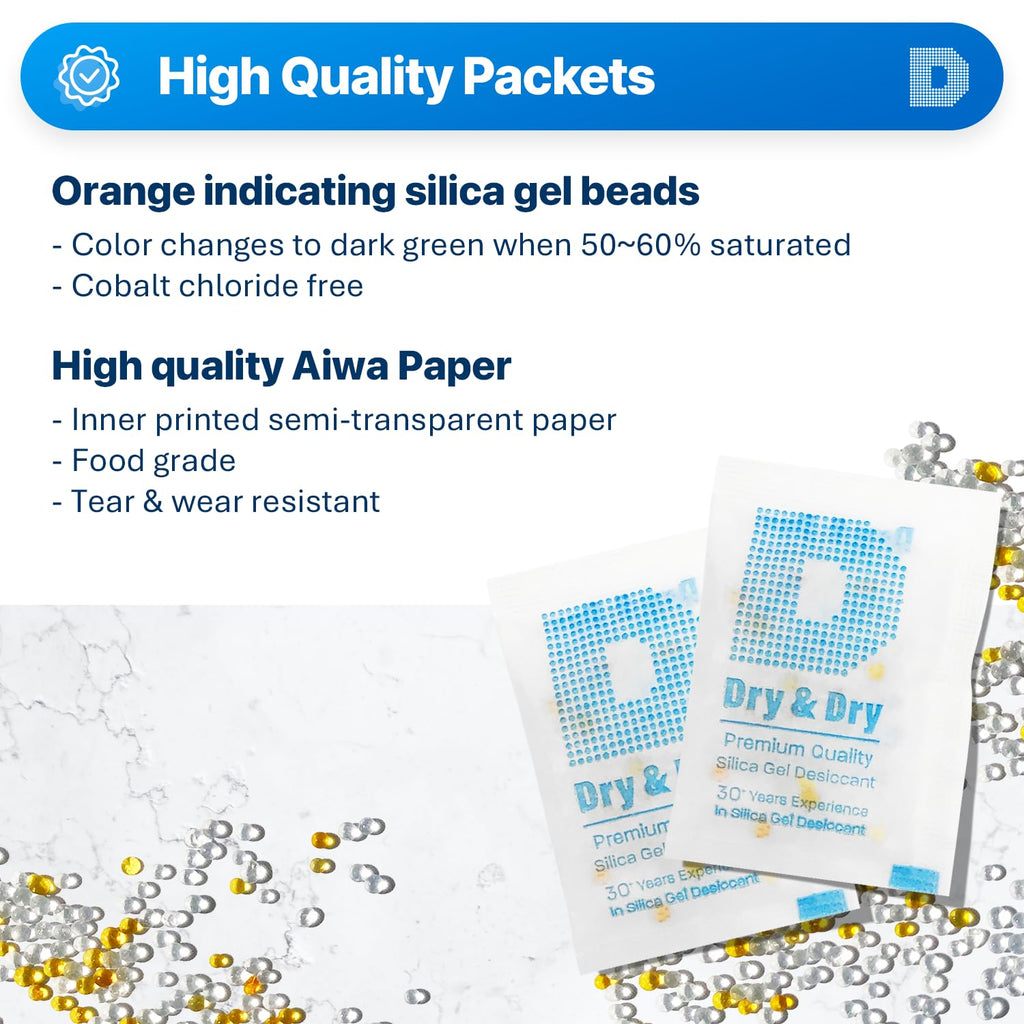 Dry & Dry 5 Gram [400 Packets] Orange Indicating Silica Gel Packets Desiccants Silica Packets - Rechargeable Moisture Absorbers for Food Storage, Electronics, 3D Filament & Safes