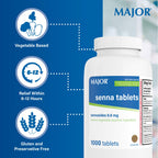 MAJOR Senna 8.6 mg Natural Vegetable Laxative Tablets - Made with Sennosides - 1000-Count (4-Pack)