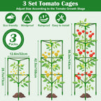 3 Packs Fiberglass Tomato Cages for Garden, 56 Inch Tall Tomato Plant Support, Adjustable Tomatoes Stakes Plant Climbing Trellis for Garden Vegetables Fruits, Tomatoes Support Cages with Clips