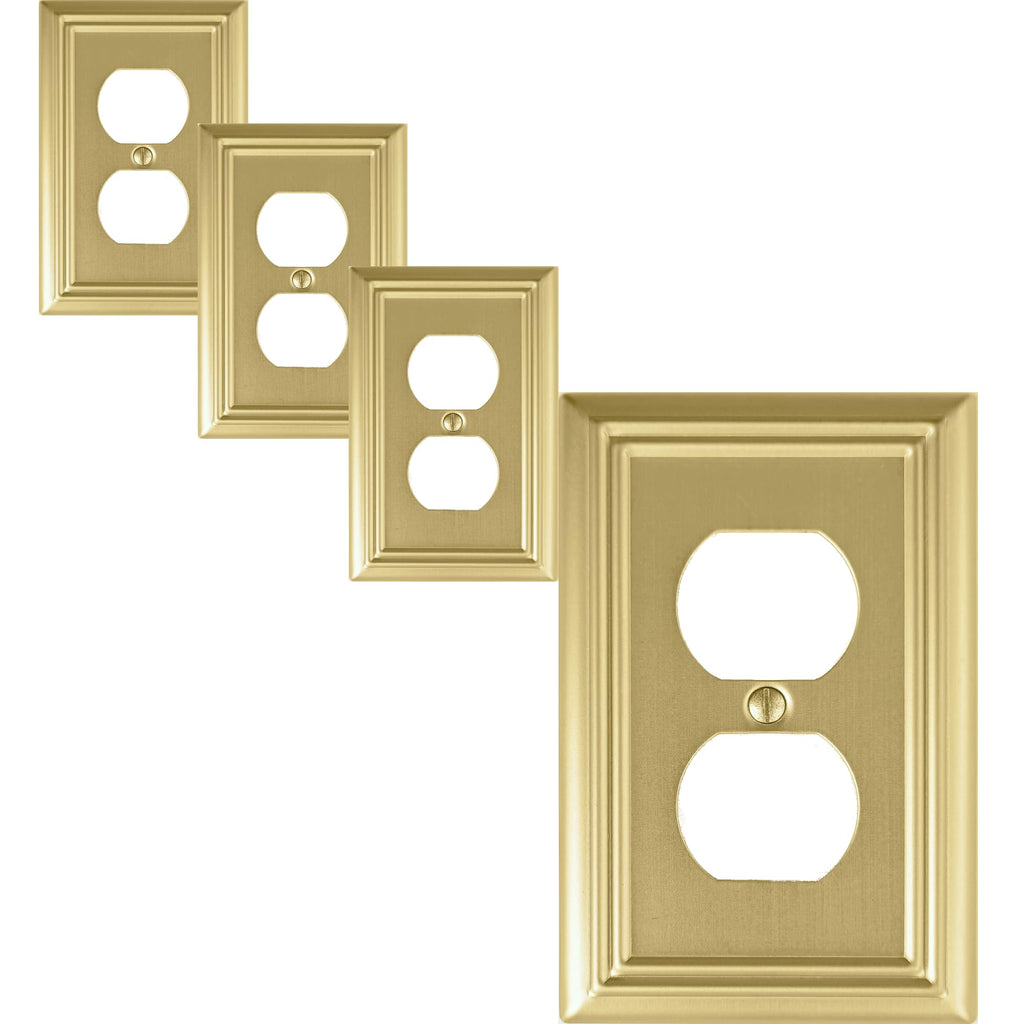 OKAWYC Single Duplex Outlet Light Switch Cover Adler Metal Wall Plate, 4-Pack Brushed Brass 1 Gang, for Receptacle Light Switch, Switch Cover Decorative Wallplate, Durable