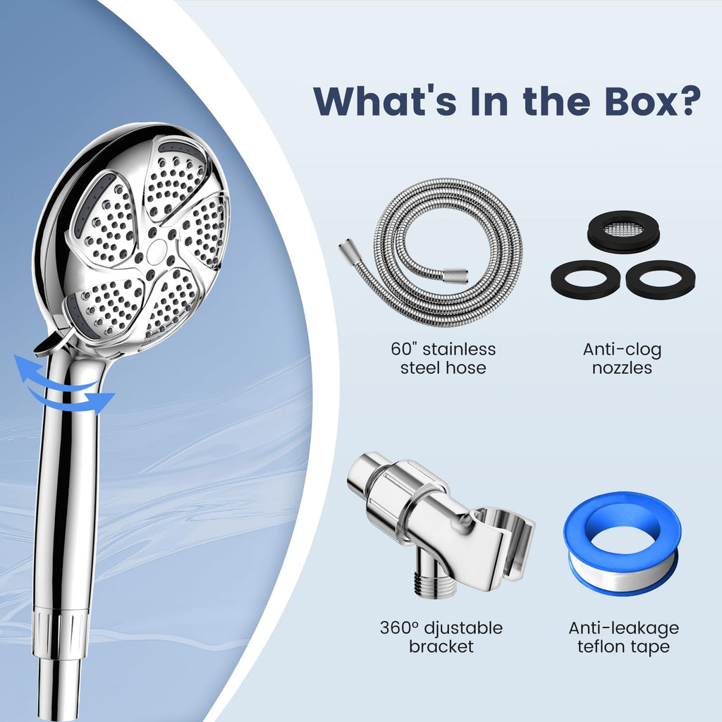 FEELSO Filtered Shower Head with Handheld, High Pressure 7 Spray Showerhead with Filters for Hard Water - Remove Chlorine, Reduce Dry Itchy Skin, Anti-clog Nozzles, Power Wash to Clean Tub, Tile & Pet