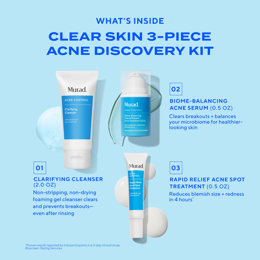 Acne Treatment Trial Kit – Salicylic Acid & Mandelic Acid for Clear Skin – Oil Control, Spot Treatment & Cleanser – Travel Size Skincare for Acne-Prone Skin (3-Piece Clear Skin Kit)