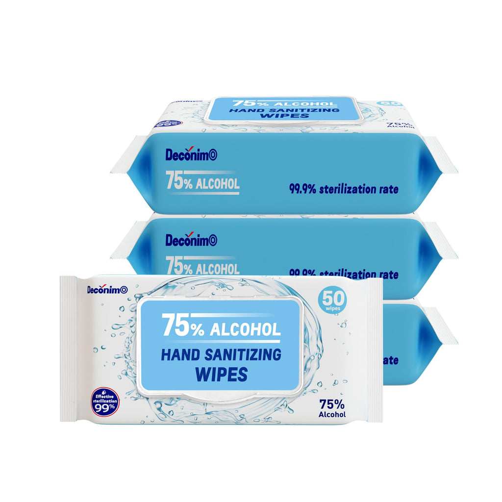 Advanced Large 75% Alcohol Hand Sanitizing Wipes, 4 Packs of 50 (200 count +20 travel wipes) - (Each Wipe Size 6" x 8")