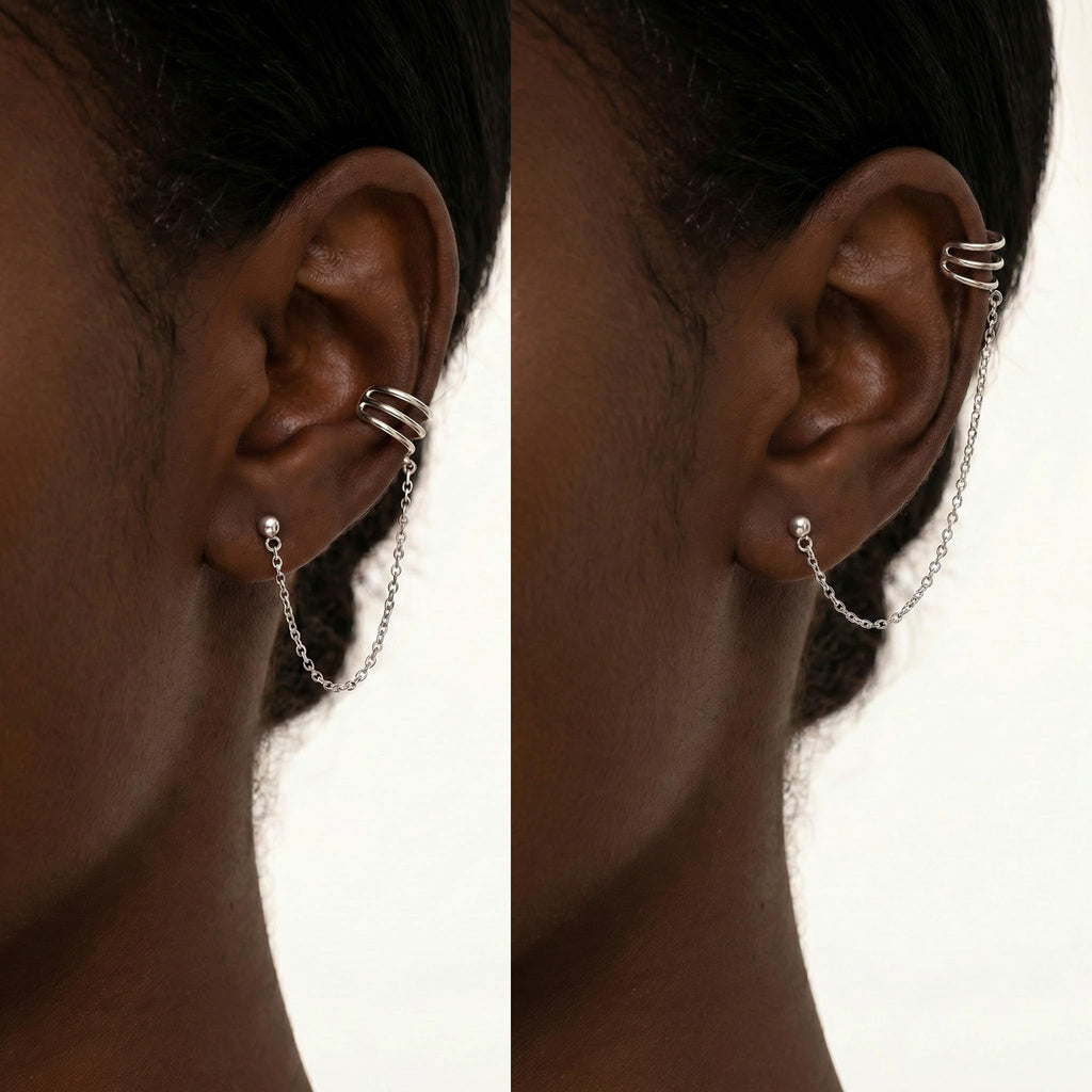 SLUYNZ 925 Sterling Silver Cuff Earrings Chain for Women Crawler Earrings Studs (A-Silver)