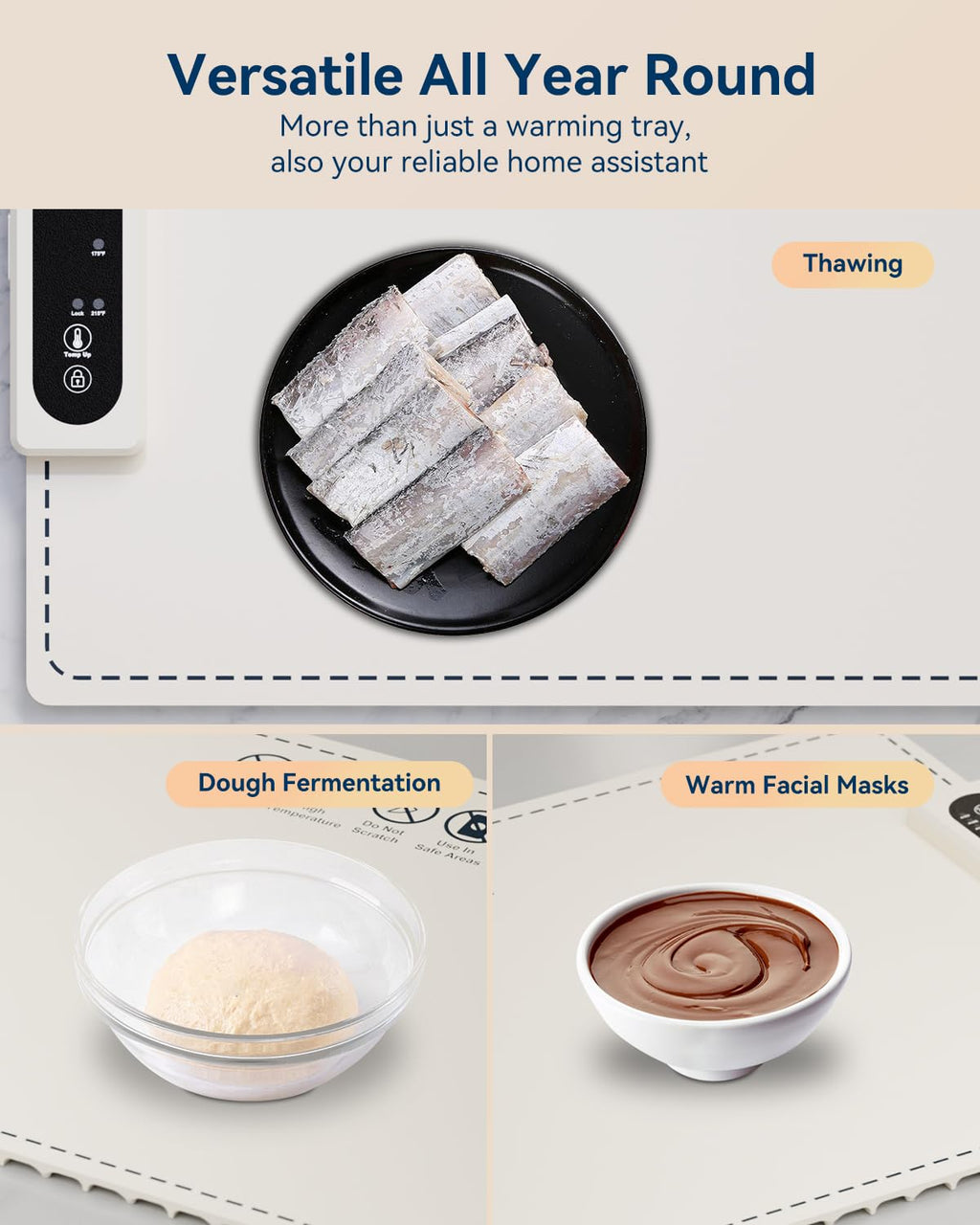 Electric Warming Tray, Negative ion Food Warming Mat, Full Surface Heating Rollable & Portable, Premium Silicone Nano-Material, 3 Modes- Versatile Food Warmer for Gatherings, Parties, Christmas