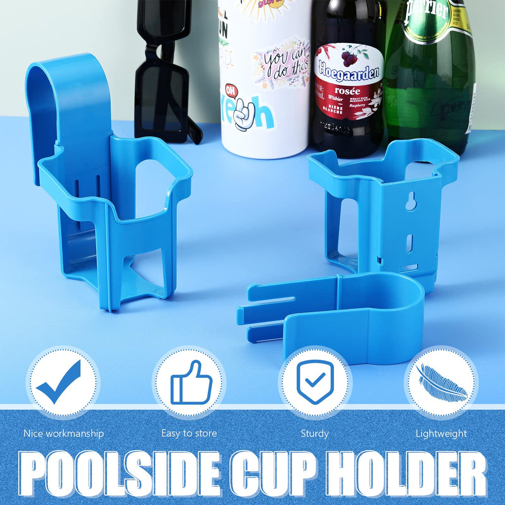 Nuogo 4 Pieces Poolside Cup Holder Sturdy Durable Above Ground Pool Accessories Blue for Above Ground Pools Cup Holder for Drinks Pool Fits 2 Inches or Thinner Round Top Bars