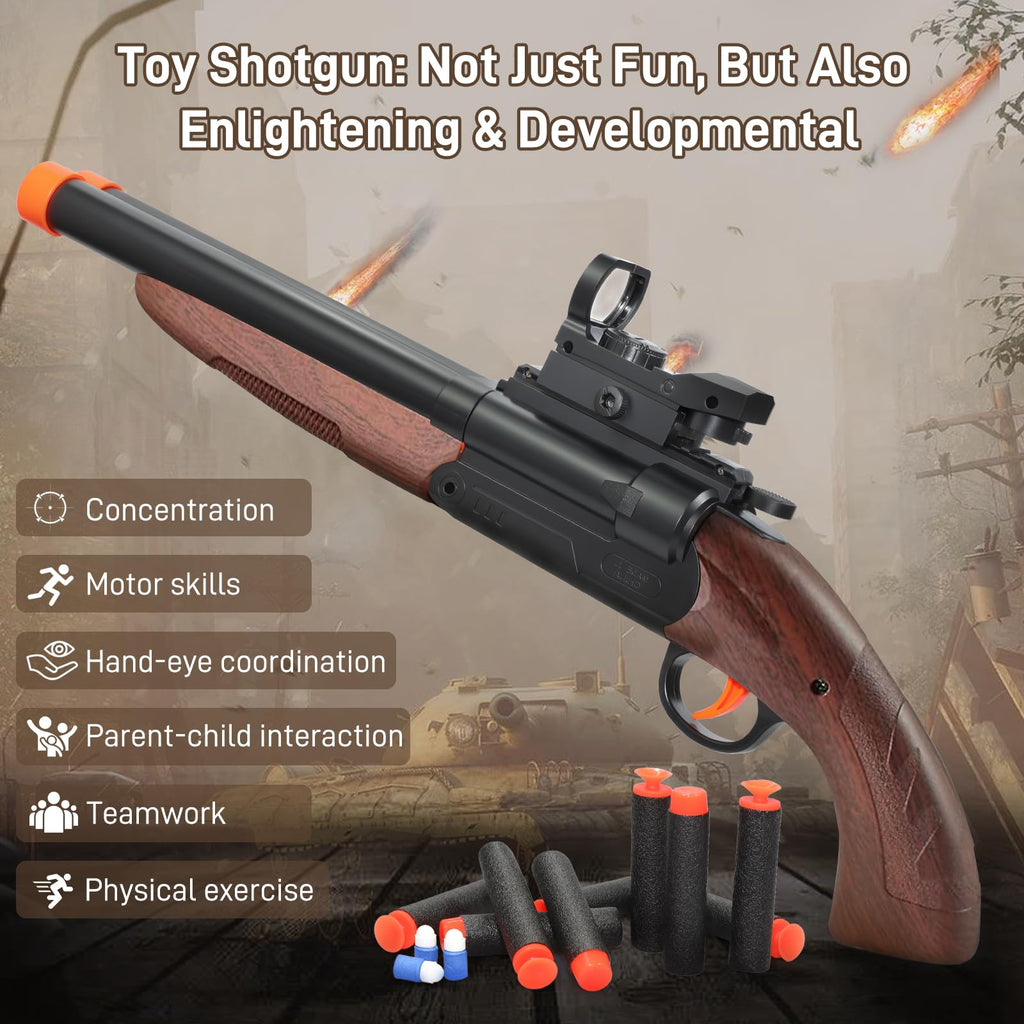 Bugrtey Double-barreled Toy Gun - Two Modes Realistic Soft Bullet Toy Guns Blaster with Sight - Educational Shooting Toy Shotgun - Ideas Gifts for Christmas Birthday Halloween Present