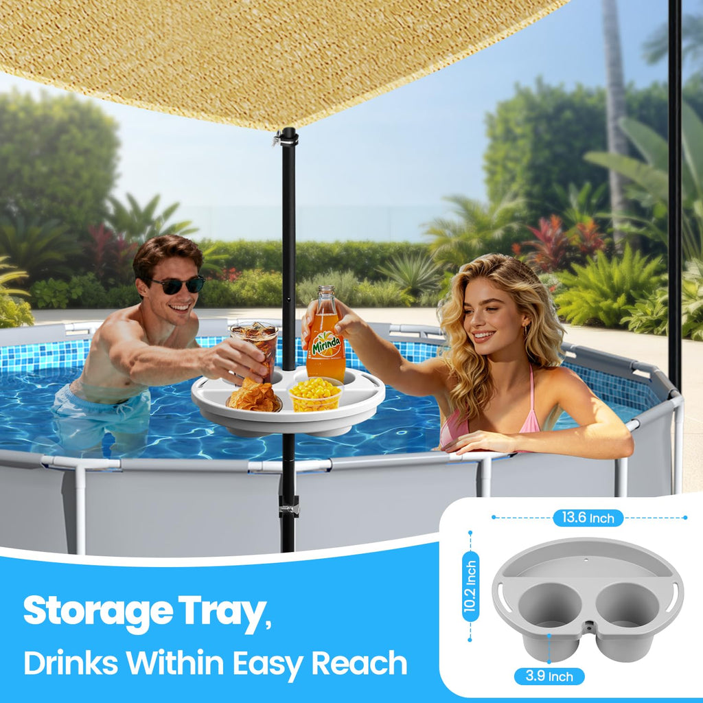 Vidoya Above Ground Pool Canopy Sunshade Set with Storage Tray - Pool Shade Sail Triangular 13'x13'x13' for 15-22 FT Pools, UV-Resistant Shade Cloth, Swimming Pool Awning Cover for Deck, Patio, Garden