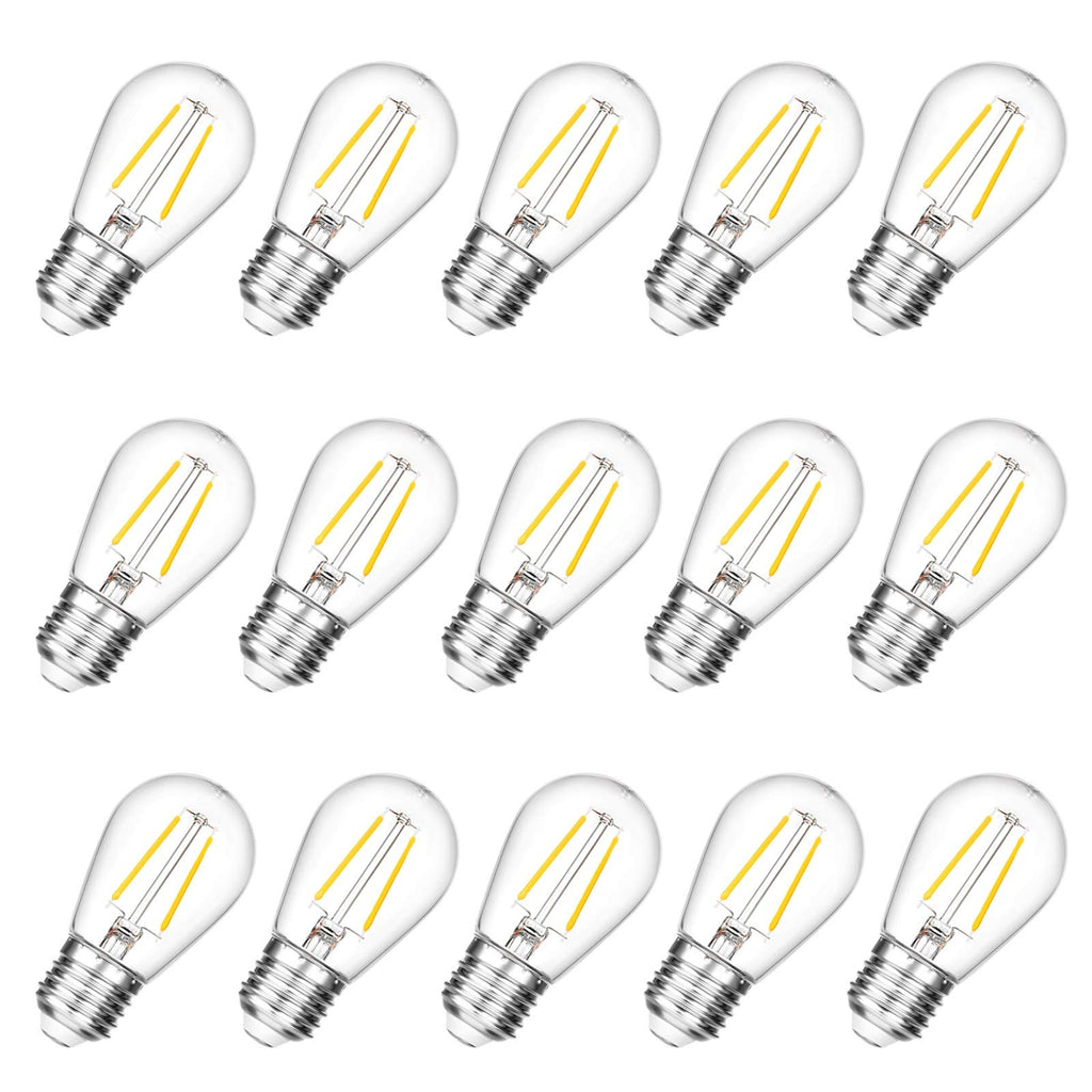 VISTERLITE Shatterproof S14 Replacement LED Light Bulbs, 2W, Equivalent to 11-25 Watt, Warm White 2200K, Outdoor String Lights Vintage Edison Bulb, E26 Medium Base, 15-Pack