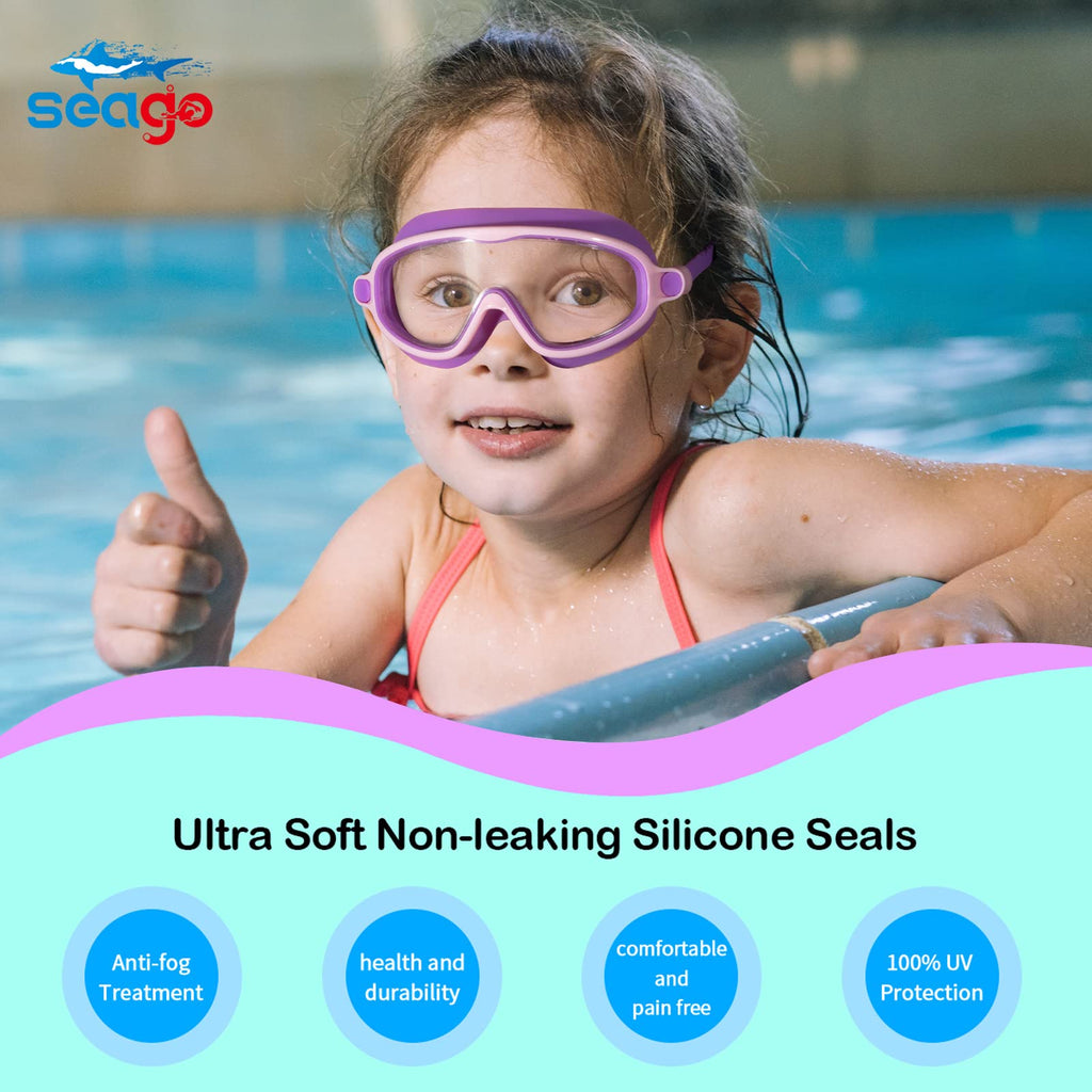 Kids Goggles for Swimming 2 Pack No Leaking Anti-Fog Outer Eye Fit with Wide View UV Protection Crystal Clear Watertight Swim Goggles with nose cover Suitable for Children Youth Boys Girls Age 3 to 14