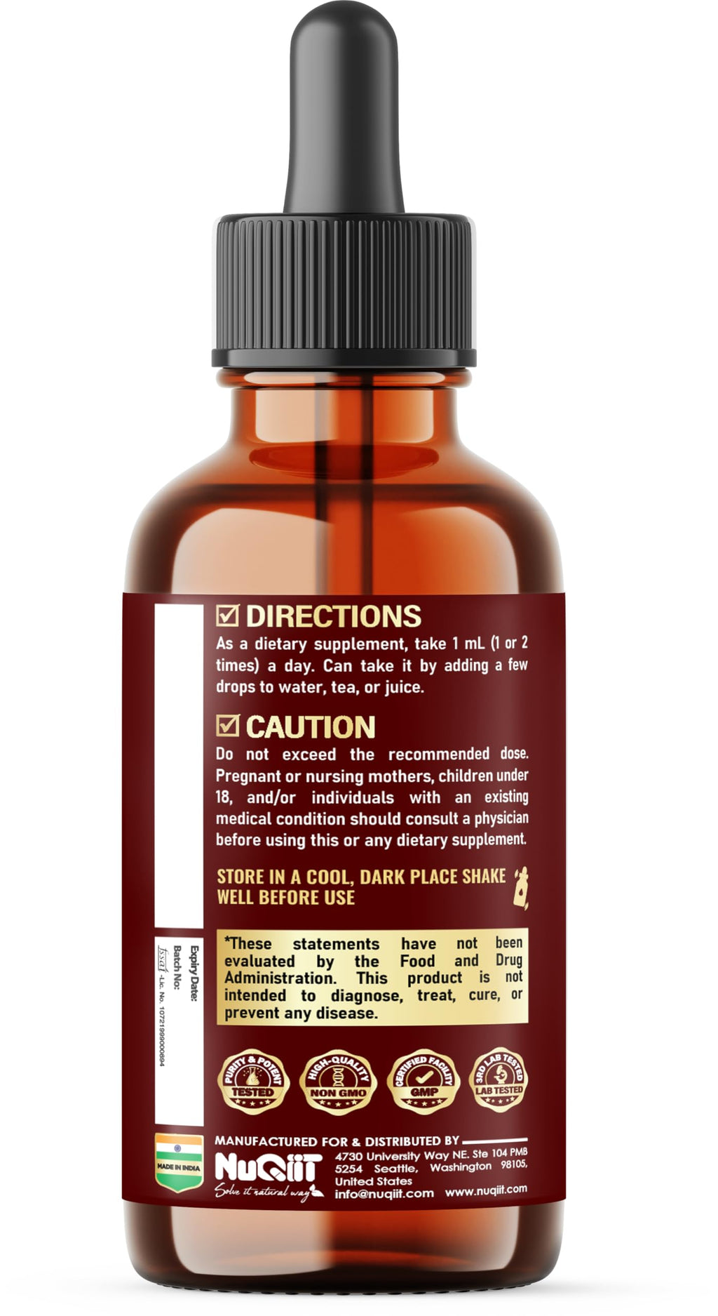 NUQIIT 17in1 Rhodiola Rosea Liquid Drops Tincture w/Ashwagandha Magnesium, L-Theanine. Ultra Rhodiola Cortisol Supplement, Rhodiola Root for Mood, Energy - 1 FL Oz - 60 Day Supply