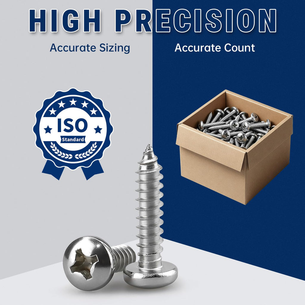 #12 x 1-1/2" (100 Pack) Stainless Steel Phillips Pan Head Wood Screws, Stainless Steel 304 (18-8), Pan Head Sheet Metal Screws Self Tapping for Wood