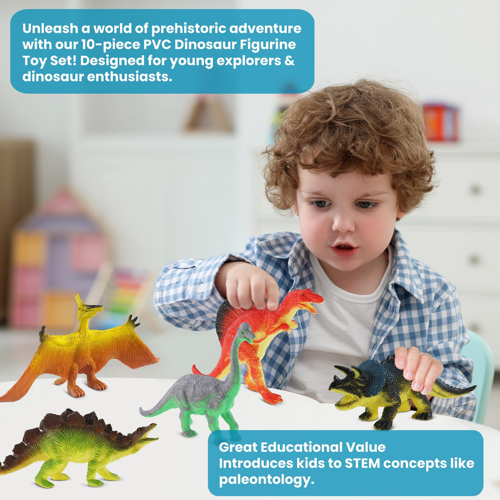 Zippytots Dinosaur Toys for Kids 3-5, 10 PCS Realistic Plastic Dinosaur Figure Toy Set Including T-Rex, Stegosaurus, Spinosaurus, Ideal Gift for Toddlers Boys Girls, Dino Boy Toy