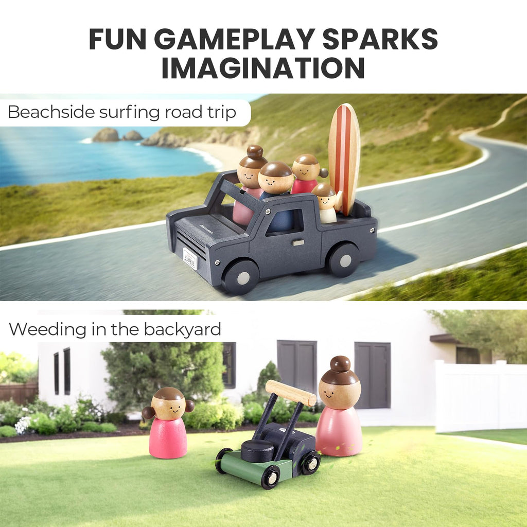 Tiny Land Wooden Dollhouse Garage Toy Set – Realistic Design with Garage, Workbench, Lawn Mower, and SUV Car – Ideal Gift for Kids