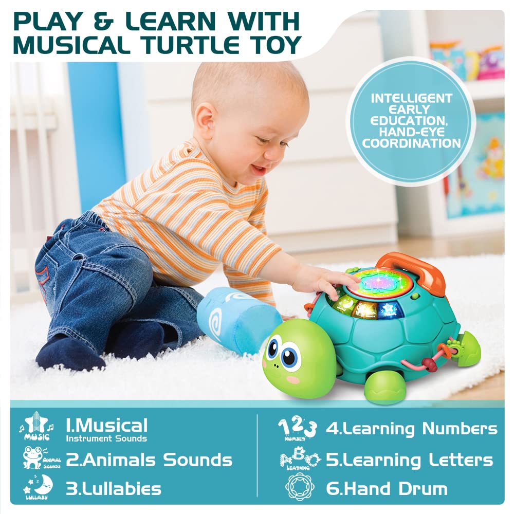 Jyusmile Baby Toys 6 to 12 Months, Musical Turtle Crawling Infant Toys, Early Learning Educational Toy with Light & Sound, Christmas Birthday Gifts for Boy Girl 7 8 9 10 11 Month 0-1 Year Old