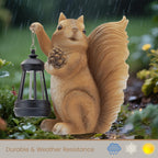 Elegondrar Solar Squirrel Garden Statue Outdoor Decor, Brown, Resin