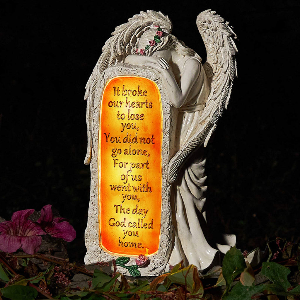 BAYN Angel Garden Statue Outdoor Decor Solar Figurine Light for Cemetery