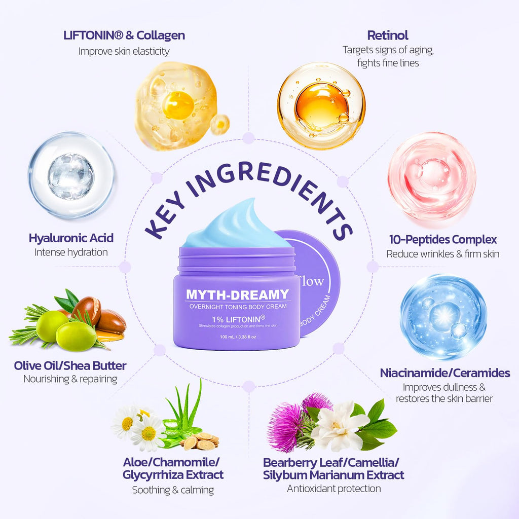 MYTH-Dreamy Overnight Toning Whip Firming Cellulite Cream, Skin Firming and Tightening Lotion While You Sleep - Helps Tighten Loose Skin & Cellulite on Body Belly Booty Arms Thighs with Gua Sha Tool
