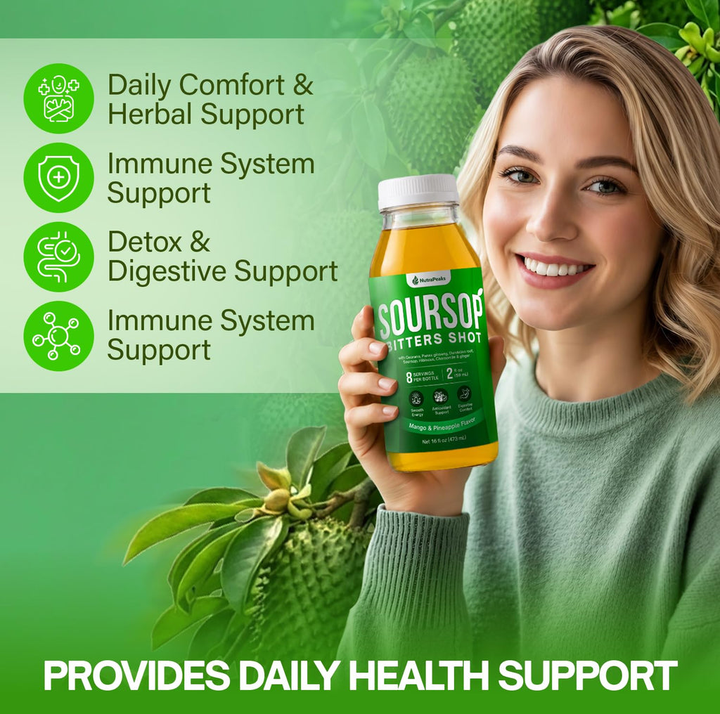 NutraPeaks Soursop Bitters Liquid Immunity + Energy Shots, 16 fl oz, 2 Pack