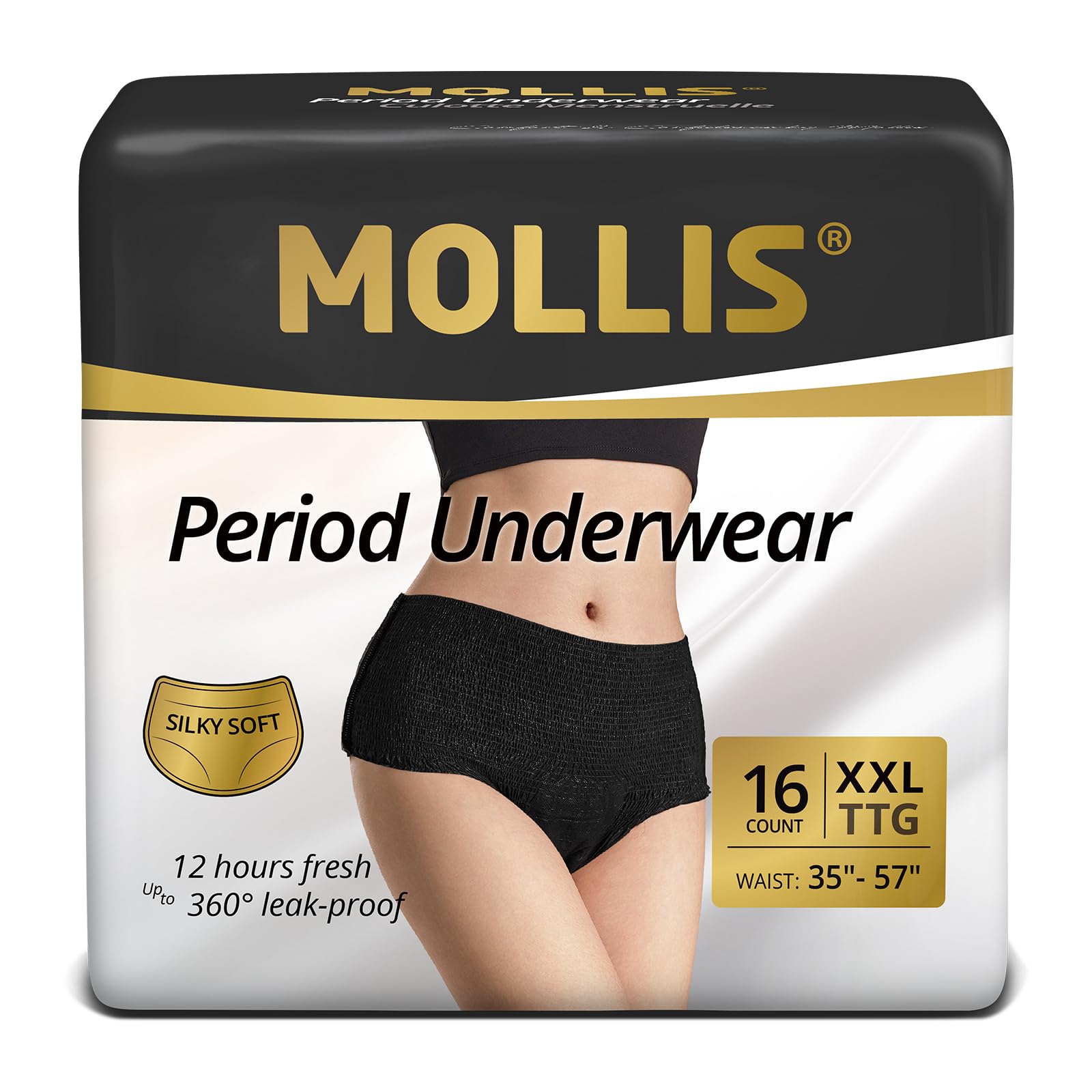 MOLLIS Disposable Period Underwear for Women, Postpartum Panties, Maternity Knickers Heavy Flow Leak Proof, Black (XX-Large, Count, 16)
