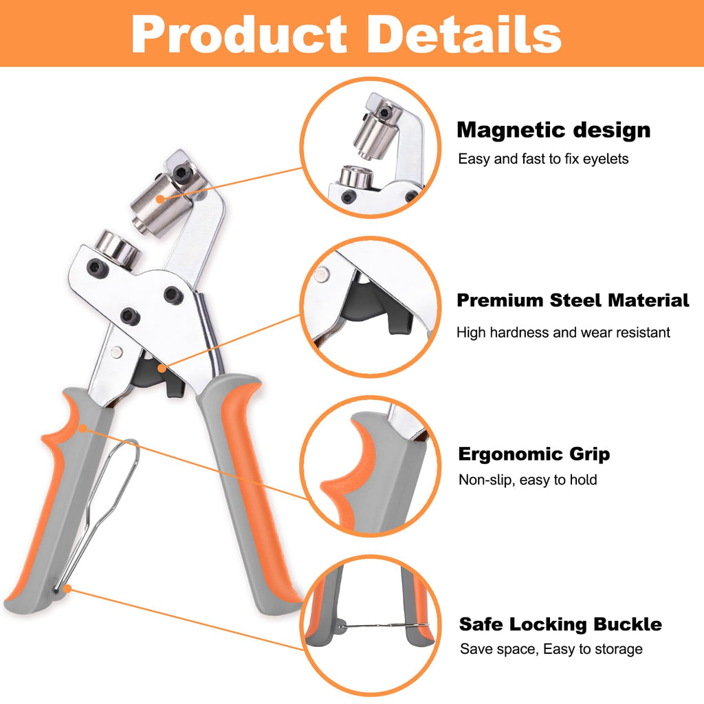 ZAPSIFOU Grommet Tool Kit with 300 Sets 3/8 Inch Grommets, Heavy Duty Grommet Kit with Storage Bag, Grommets Pucher with Hole Punch and Eyelets, Eyelet Pliers Kit for Tarp, Fabric, Banner, Canvas