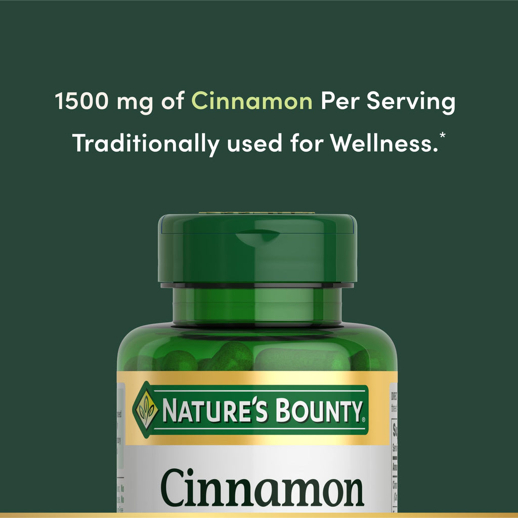 Nature's Bounty Cinnamon Capsules, Herbal Supplement, Supports Sugar Metabolism, 1500mg, 100 Capsules (Pack of 3)