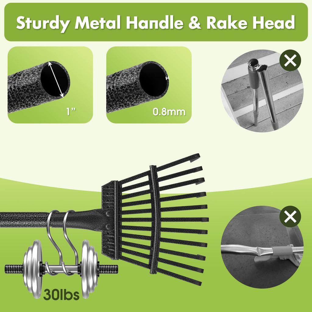 Rake for Leaves, Heavy Duty Small Leaf Rakes for Lawns & Yard with 60” Length 8.5” Width 11 Metal Tines, Lightweight Gardening Rake for Women Men Kids for Shrub,Grass,Mulch