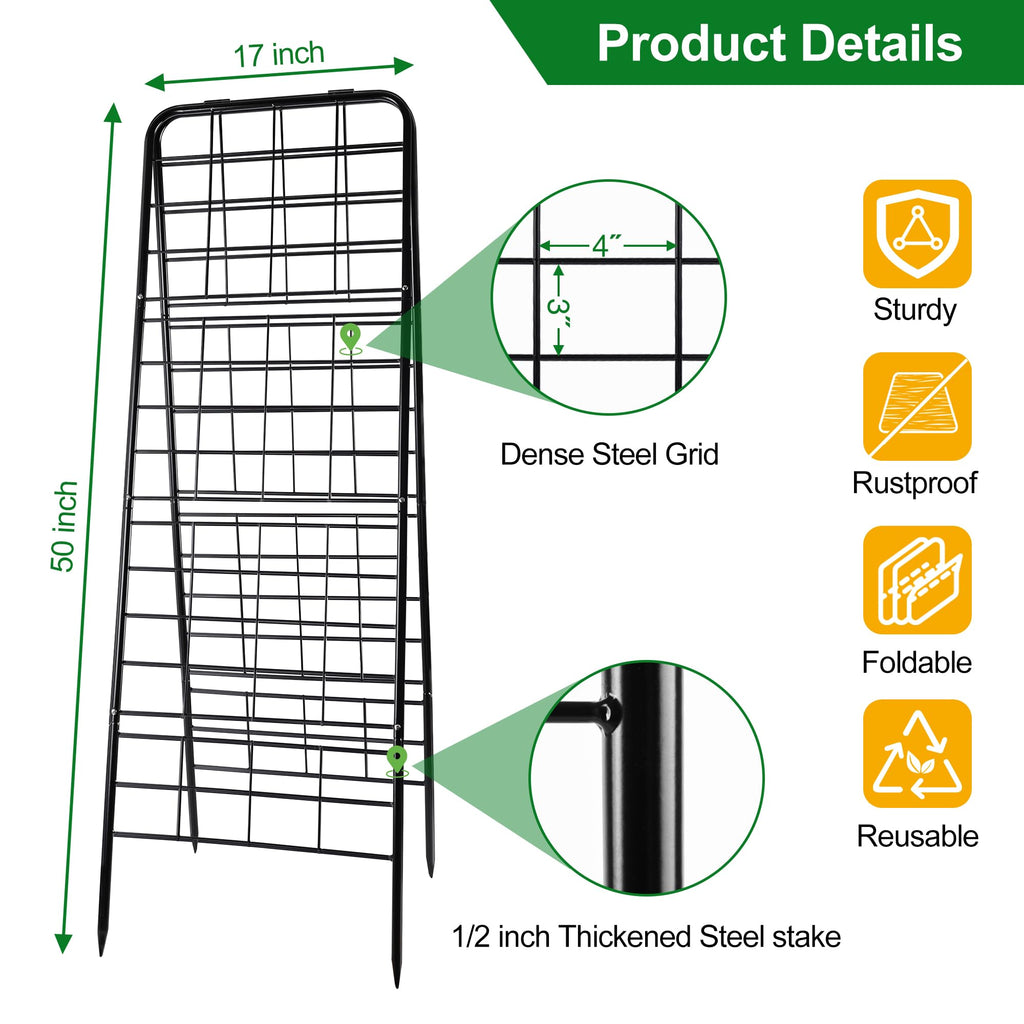 WAENLIR 50x17inch Cucumber Trellis Tomato cage with Dense Steel Grid–A-Frame Heavy Duty Metal Trellis for Raised Beds, Cattle Panels for Garden Trellis for Climbing Plants Outdoor (Black, 50x17inch)