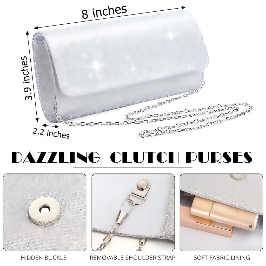 Meanplan 4 Pcs Silver Clutch Purse Jewelry Set for Women, Elegant Style