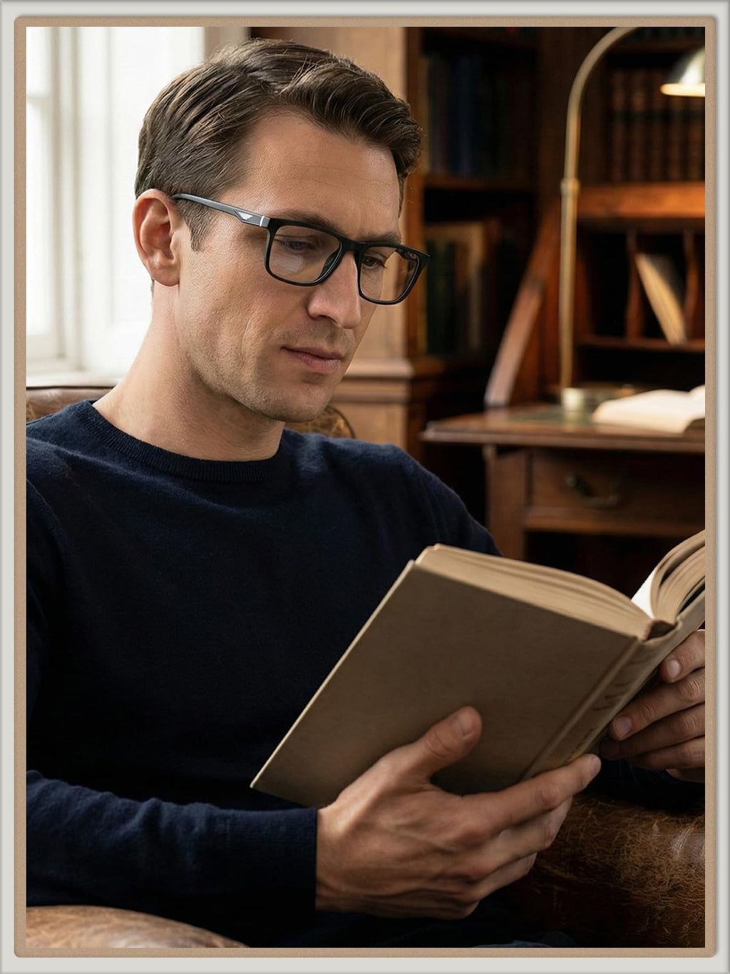 LianSan Progressive Multifocus Reading Glasses for Men,No-Line Blue Light Blocking Multifocal Computer Readers Anti Eyestrain(2 Colors/Progressive Top is not Zero,2.0x)