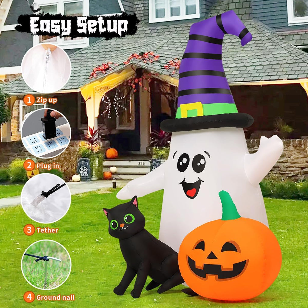GOOSH 5FT Inflatable Halloween Cute Ghost with The Pumpkin Blow Up Inflatables Halloween Outdoor Yard Decoration