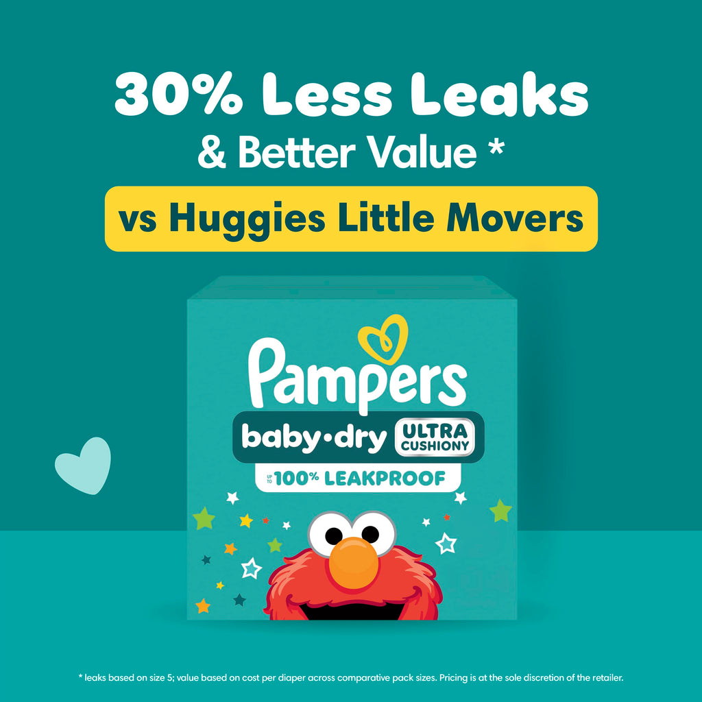 Pampers Baby Dry Ultra Cushiony Diapers, Size 2 (10-22 lbs), 112 Count, Up to 100% Leakproof (Packaging May Vary)