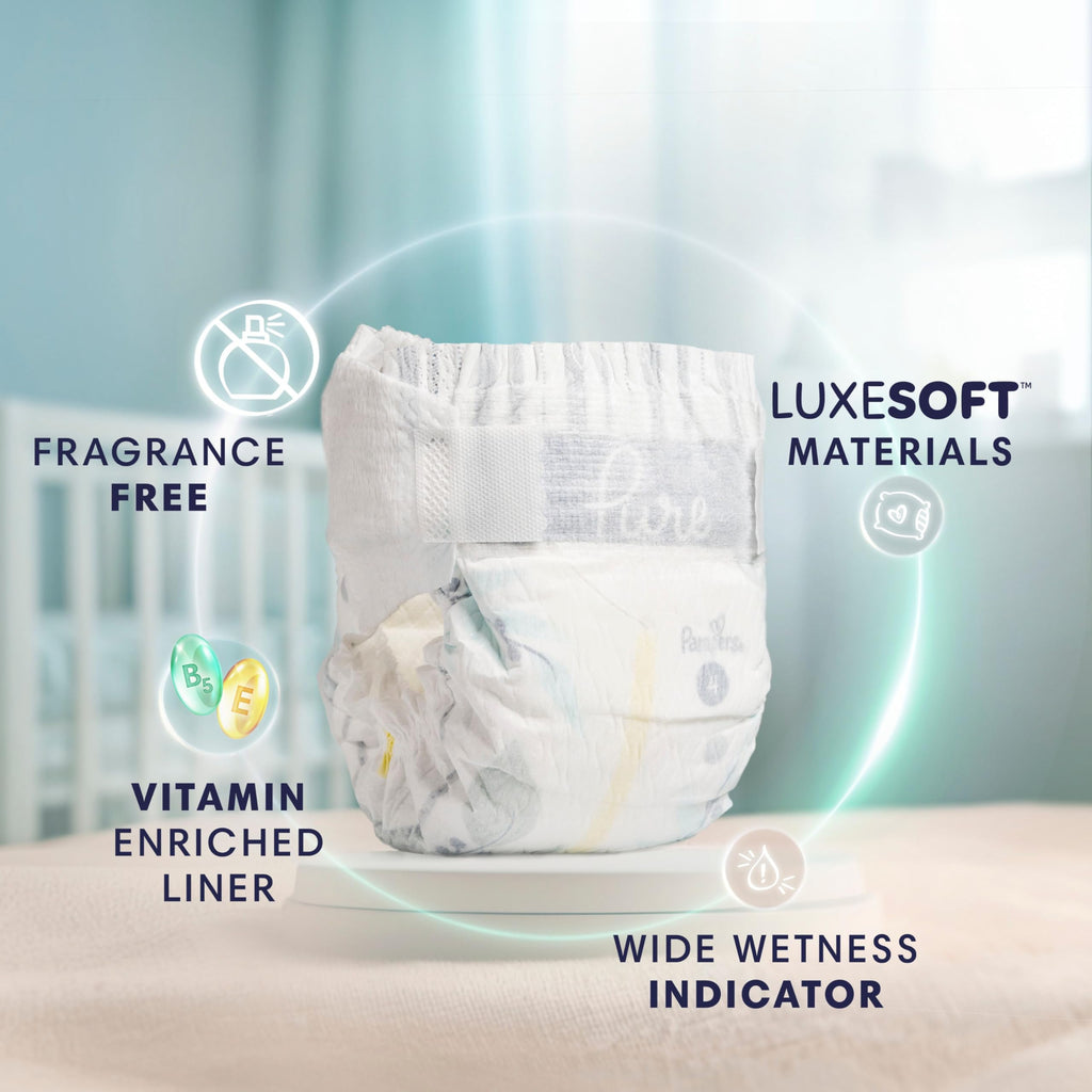 Pampers Pure Baby Diapers, Size 5 (27+ lbs), 132