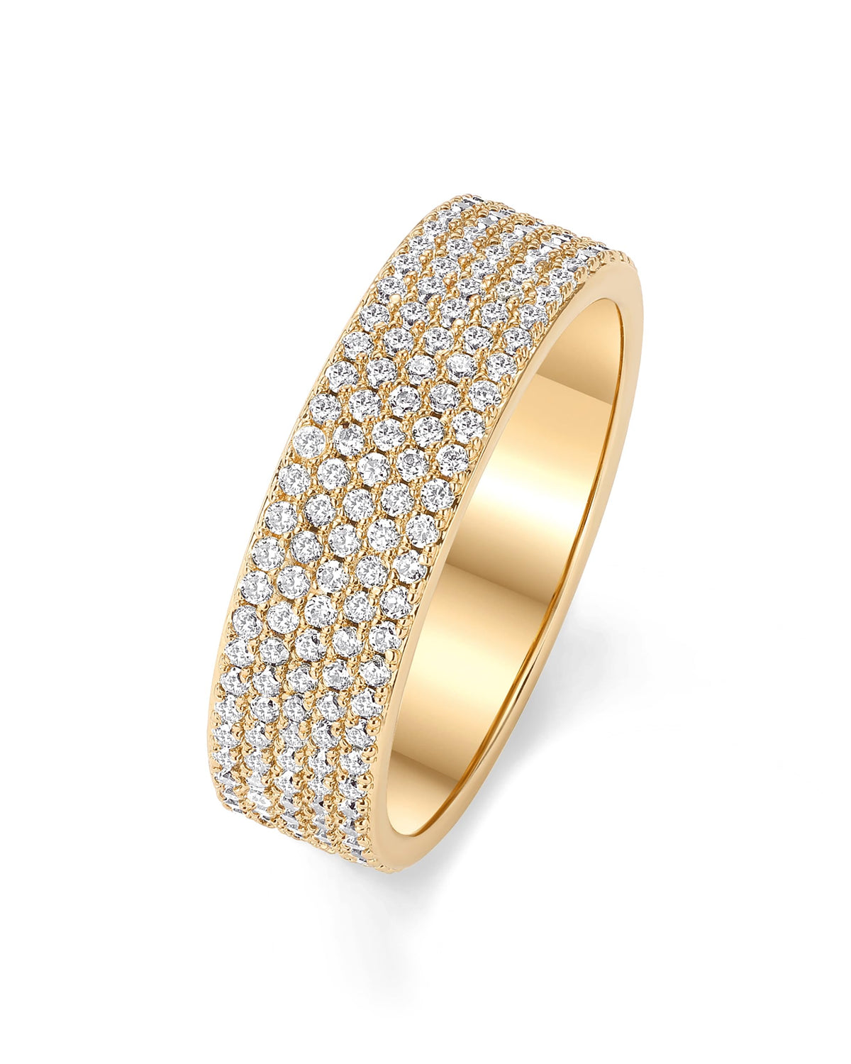 PAVOI 14K Yellow Gold Plated Wide Eternity Statement CZ Ring