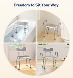 Bluelog Shower Chair for Inside Shower with Arms and Back, 500lbs Capacity Height Adjustable Shower Seat with Thickened Frame for Seniors, Elderly and Disabled