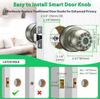 Smart Door Knob Fingerprint Door Lock 4-in-1 Keyless Entry (Fingerprint/App/Code/Key) with Auto-Lock Easy Install for Home/Bedroom/Office-Silver