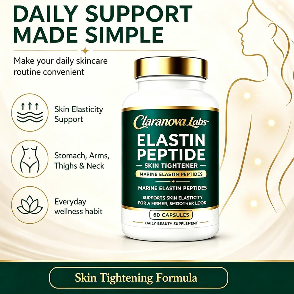 Xjrwac Claranova Elastin Peptides, Marine Elastin Peptide Skin Tightening Formula, 60 Capsules (3Pack)